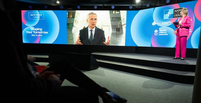  NATO Secretary General Jens Stoltenberg participated live from Brussels. Photo: Anders G Warne.