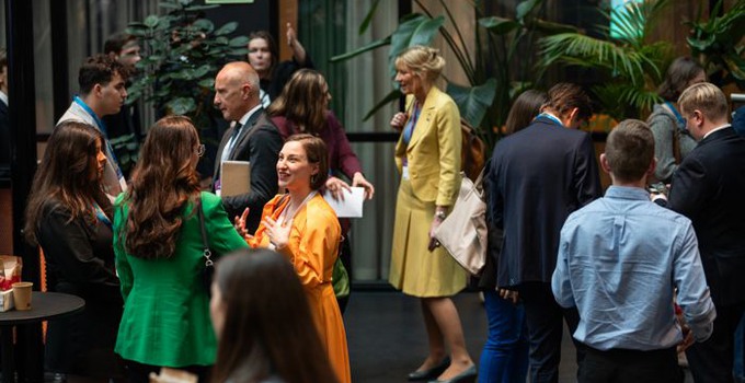 Mingling and networking on the terrace afterwards. Photo: Anders G Warne.